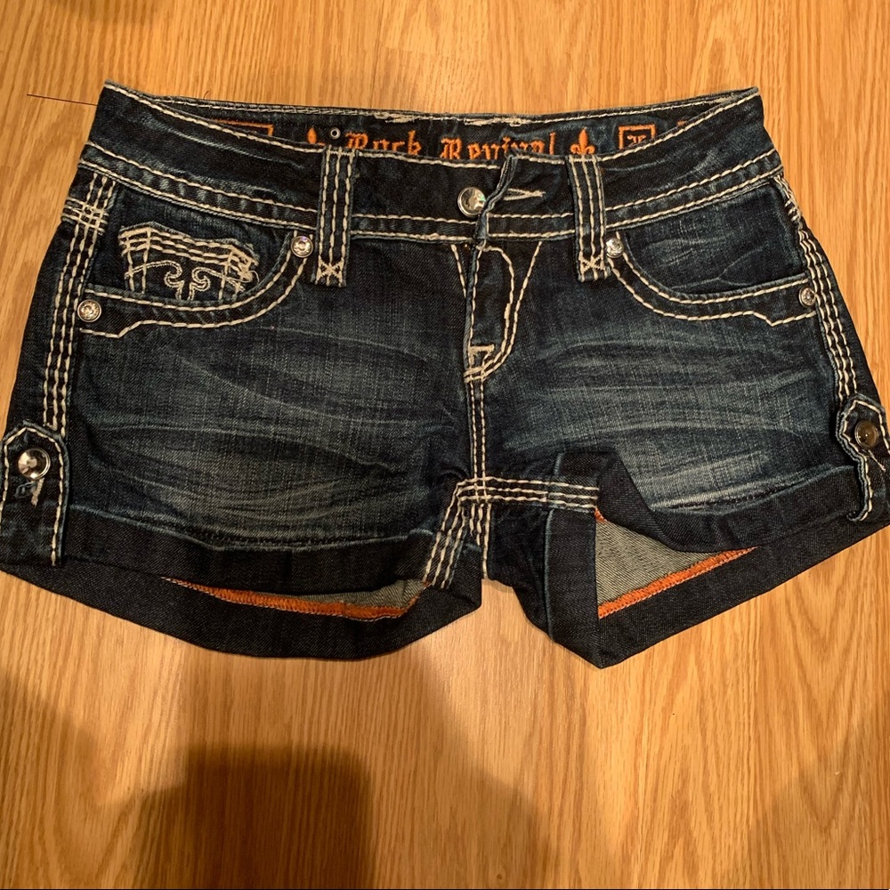 Rock revival denim shorts